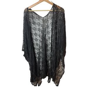 You Are Not Alone Black Sleeveless Lace Kimono Women's Size L